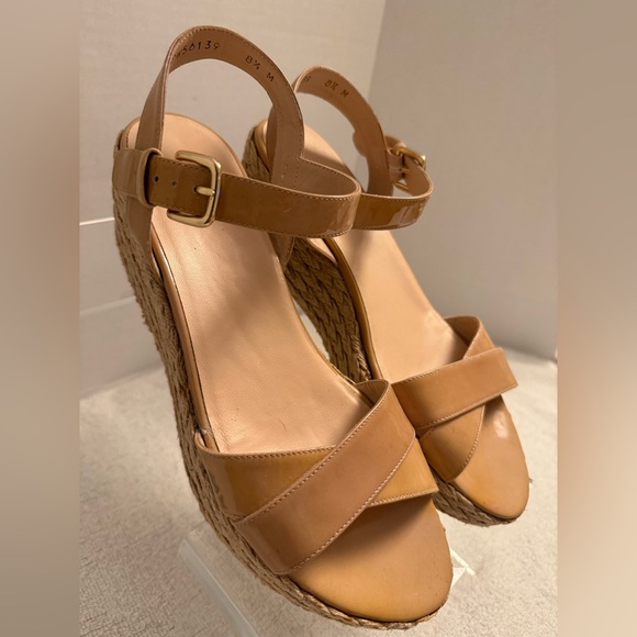 Stuart Weitzman Espadrille Wedge Sandals Nude Leather Size 8.5 | Italy - Picture 8 of 10